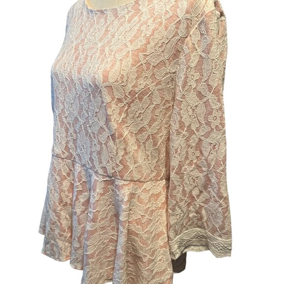 Dainty Jewells Lace Top Peplum White Pink 3/4 Sleeves & Back Zipper Closure XXL - Picture 2 of 6
